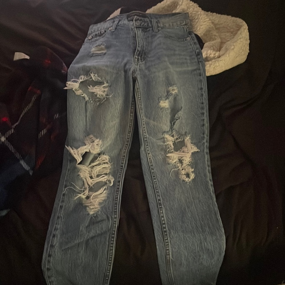 denim mom jeans with rips